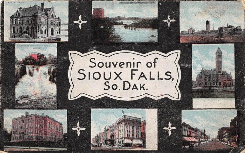 South Dakota SD Postcard 1920 SIOUX FALLS 8View School Main Street Factory