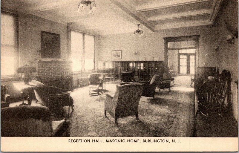 Vtg Burlington New Jersey NJ Masonic Home Reception Hall Postcard