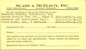 Redstone Arsenal Guided Missile Test Slade McElroy Gulfport Mississippi Postcard