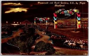 Promenade & Rock Gardens S.S. by Night Blackpool Lancashire England Postcard