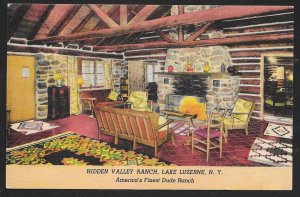 Hidden Valley Ranch Interior Scene Lake Luzerne New York Unused c1940s