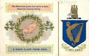 Artist Impression 1909 IRELAND Harp Shamrock Crest postcard 3335