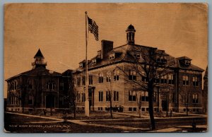 Postcard Clayton NY c1909 New High School Jefferson County  Split Ring Cancel