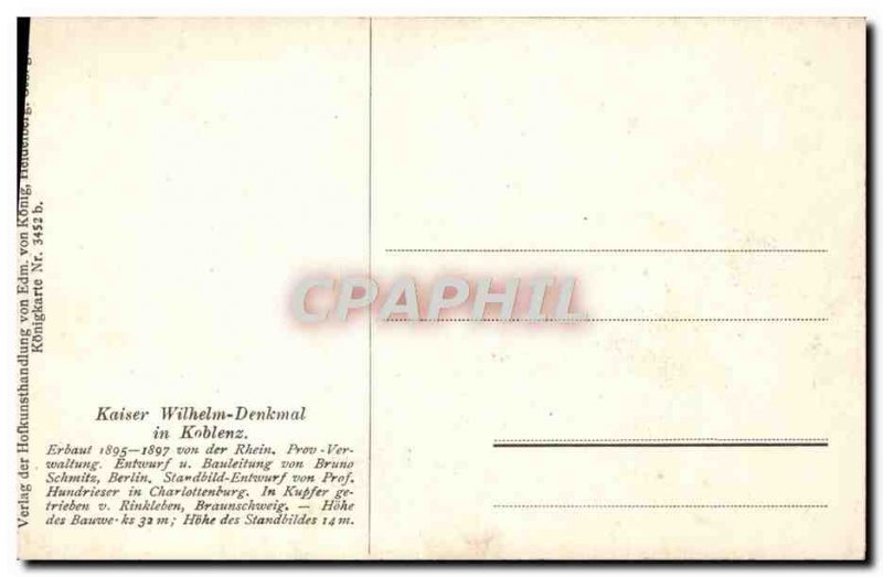 Old Postcard Kaiser Wilhelm Denkmal in Koblenz