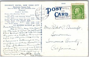 New York City NY, 1931 Hotel Endicott Sun Parlor, Interior, Plants, Postcard