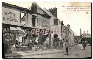 Old Postcard Senlis A street after the bombing Army Garage Bicycle elo