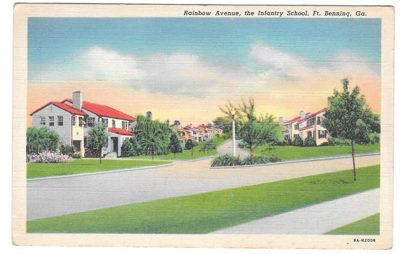 GA Fort Benning Rainbow Ave Infantry School Military Vintage linen Postcard