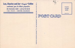 H92/ Denver Colorado Postcard Linen Ringside Lounge Boxing Joe Coffee 166