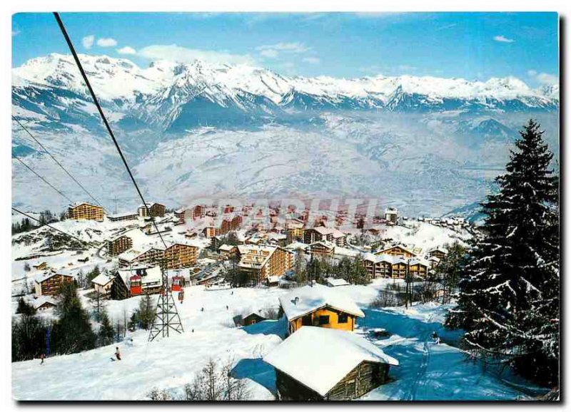 Postcard Modern Nendaz Station and the Bernese Alps