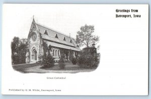 1900 Davenport Iowa Postcard Greetings Grace Cathedral Church Chapel Building