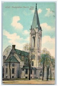 1912 Presbyterian Church Building Tower Stairs Entrance Road Flint MI Postcard 