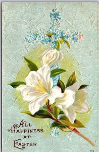 1910's All Happines At Easter White Flower & Forget-Me-Nots Posted Postcard