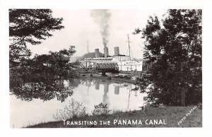 Panama Canal view of ships transiting the canal real photo pc (Z8732)