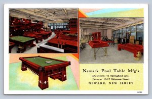 J95/ Newark New Jersey Postcard c20s 3View Billiards Pool Table Maker 497