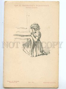 234467 Little Girl writting Letter by HENDSCHEL Vintage PC