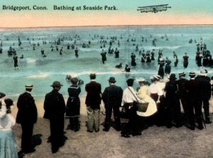Bridgeport CT Amusement Park Airplane Seaside Postcard