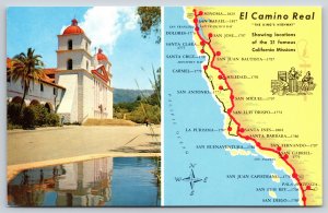 Santa Barbara CA~Mission Santa Barbara~Spanish Missions Map~Kings Hwy~Vintage PC