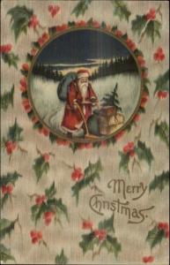 Christmas - Santa Claus Pushing Sleigh SL&Co c1910 Postcard