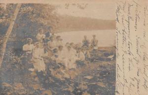 People Camping Picnic Scene Real Photo Antique Postcard J76894 