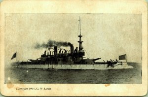 USS Massachusetts BB 2 Dreadnought Battleship Postcard Co 1915 GW Lewis