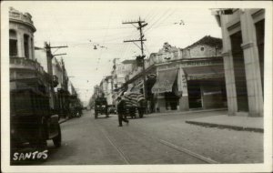 Santos Brazil Street Scene Store Signs Real Photo Postcard