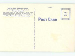 Unused Linen ROYAL PINE TOURIST COURT MOTEL Berwyn Maryland MD M5971