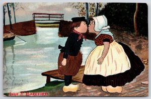 1906 Happy Couple Kissing In Riverside Romantic Painting Posted Postcard