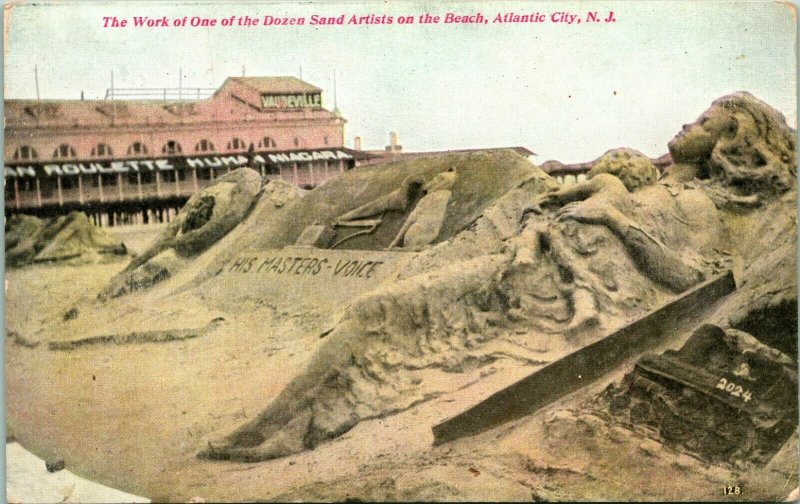 RCA Masters Voice Dog Atlantic City New Jersey NJ Sand Art  UNP DB Postcard R1