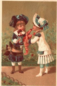 1880s-90s Two Young Girls Dressed up and Playing with Dolls H.W. Robinson