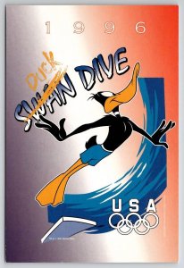 Looney Toons 1996 Olympics USA Donald Duck Diving Atlanta 4x6 Postcard S29