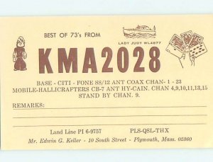 Pre-1980 RADIO CARD - CB HAM OR QSL Plymouth - Near Brockton MA AH1680