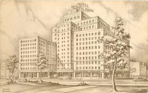 Postcard Illinois Chicago Hotel North Park auto 1930s Peerless Litho 23-866