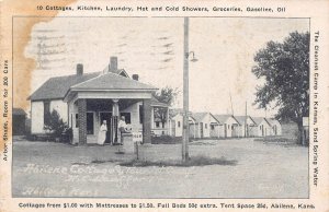 Abilene Kansas Abilene Cottages Tourist Camp, Gas Pumps Shown Vintage PC U8301