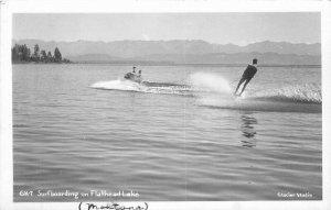 Montana 1953 Surfboarding Flathead lake Glacier RPPC Photo Postcard 22-2494