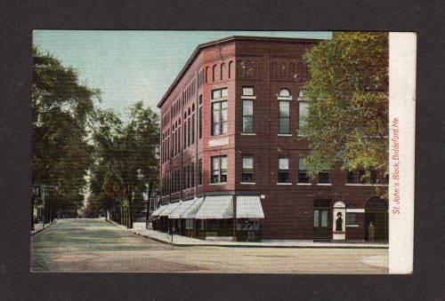 ME St Johns Bldg Elm Main St BIDDEFORD MAINE POSTCARD