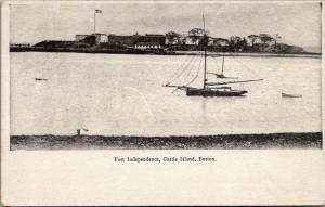 Boston Castle Island MA~Fort Independence~Schooners in Harbor~1905 B&W Postcard