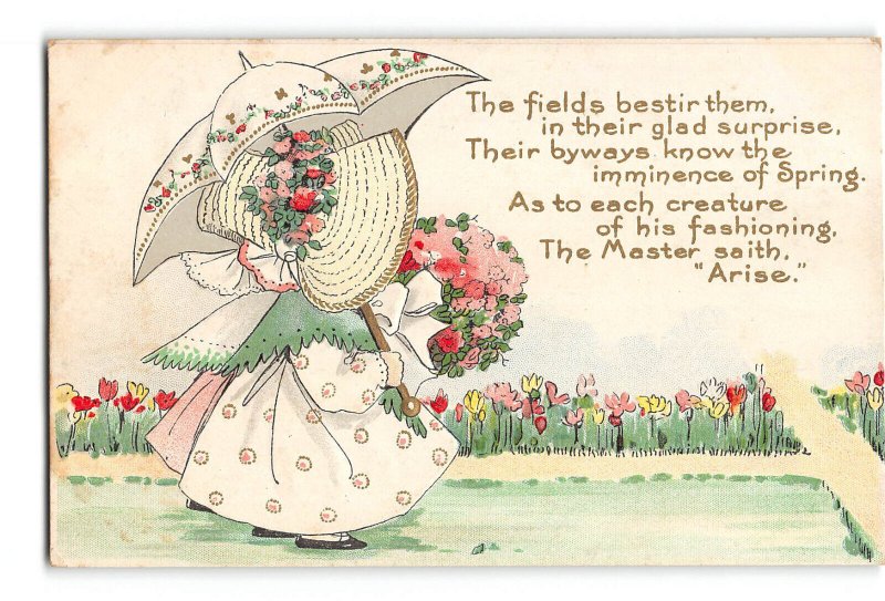 Easter Greetings Embossed Postcard 1907-15 Child Wearing Dress Flowers Umbrella