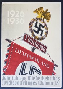 GERMANY THIRD 3rd REICH NSDAP ORIGINAL PROPAGANDA POSTCARD 1936 THUERINGEN RALLY