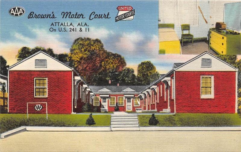 Alabama AL Postcard Linen Roadside ATTALIA Brown's Motor Court Interior