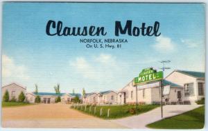 NORFOLK, Nebraska  NE   Roadside CLAUSEN MOTEL  ca 1940s Linen   Postcard