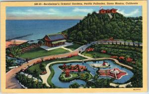 SANTA MONICA, CA California   BERNHEIMER'S ORIENTAL Gardens 1943 Linen  Postcard