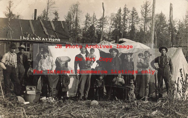 Native American Indians, RPPC, Family at Home Encampment, Photo