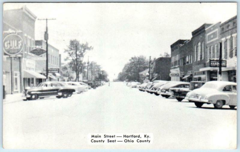 HARTFORD, Kentucky  KY    MAIN STREET Scene  ca 1950s Cars~Ohio County Postcard