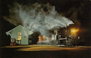 PINE CREEK RAILROAD Train Depot, Farmingdale, NJ Night c1960s Vintage Postcard