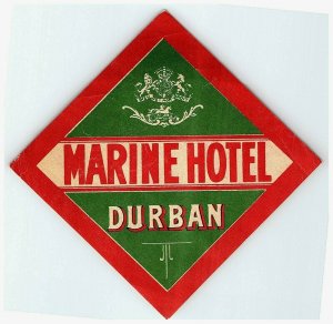 1950s Marine Hotel Durban South Africa Luggage Label Vtg Sticker Stamp Poster  