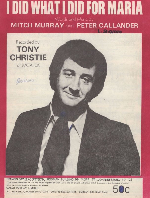 I Did What I Did For Maria Tony Christie Sheet Music