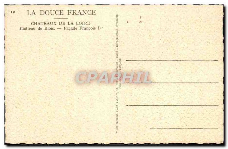 Old Postcard La Douce France Chateaux De La Loire Chateau De Blois Facade Fra...