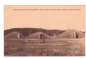 Earthlodges Fort Lincoln State Park Mandan ND, Vintage Sepia Postcard