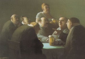 Stammtisch German Pub Argument By Fat Lady Painting Postcard