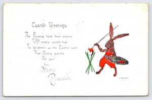 Easter Greetings E Weaver Signed Painting Rabbit Illustration Postcard c1926  P5